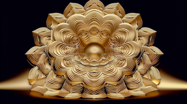 3D Luxe Gouden Bloemsymbool Geïsoleerde Zwarte Achtergrond Ai gegenereerd