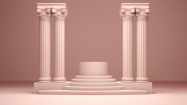3D luxe podium met romeinse kolom voor productweergave gemaakt door generatieve AI