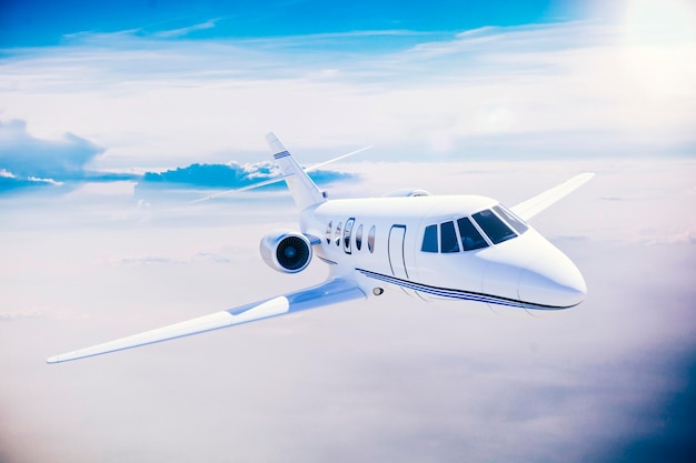 3d luxe privéjet in de lucht