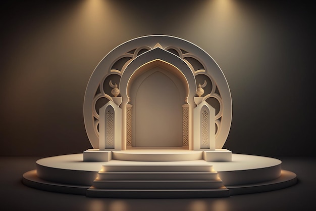 제품 디스플레이를 위한 3D 고급스럽고 우아한 이슬람 테마 연단, 라마단 연단. AI 생성