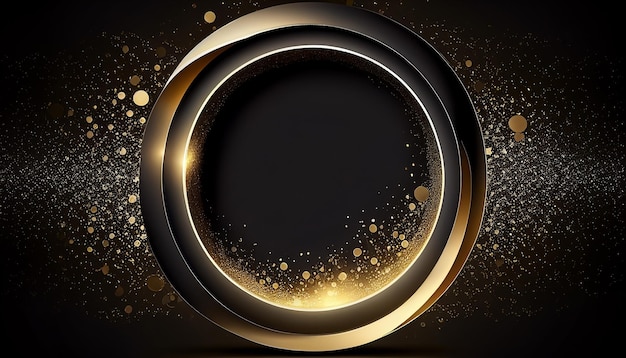 3D luxury black and gold background with shiny bokeh Generative AI