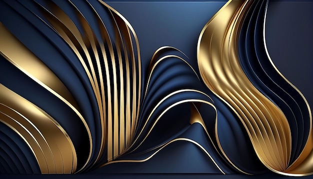 3D luxury dark blue and gold lines background with light Generative AI