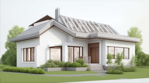색 배경에 고립 된 발코니 부동산과 함께 3D 럭셔리 모던 하우스 디자인