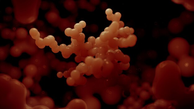 3d macro abstract background. Organic forms. Microfloaties or cell concept. Structure with subsurface scattering materials and reflection. 3d render from camera with depth of field.