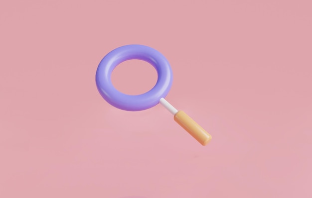 3d Magnifying glass icon isolated on pink background Search for information and ask for information Check discovery research search analysis concept 3d rendering illustration