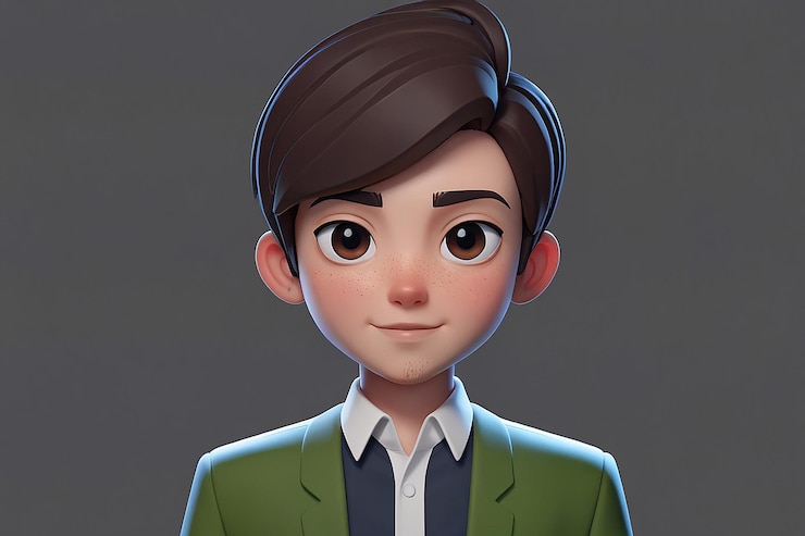 Photo 3d male cartoon character export with line style