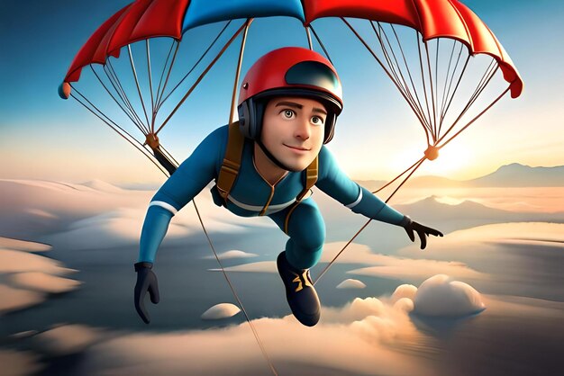 3d male cartoon character parachuting