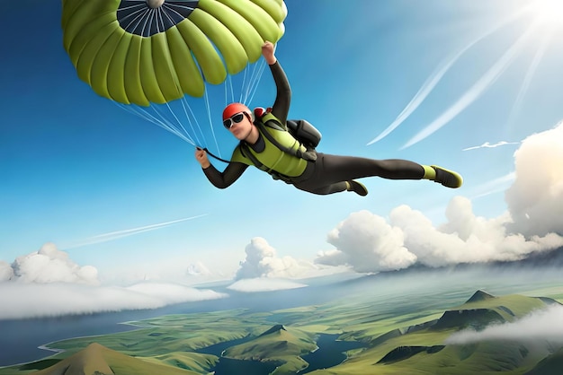 3d male cartoon character parachuting