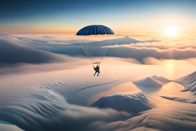 3D мультипликационный персонаж мужского пола прыгает с парашютом