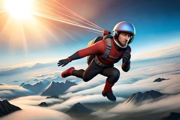 3d male cartoon character parachuting