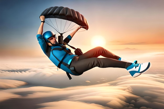 3d male cartoon character parachuting