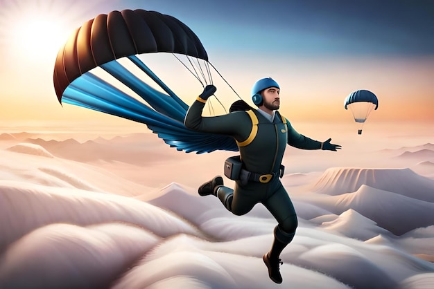 3d male cartoon character parachuting