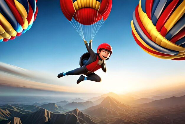 3d male cartoon character parachuting