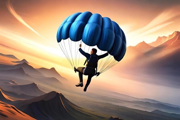 3d male cartoon character parachuting