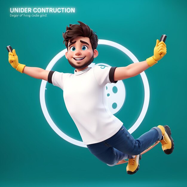 3d male character pointing next to him