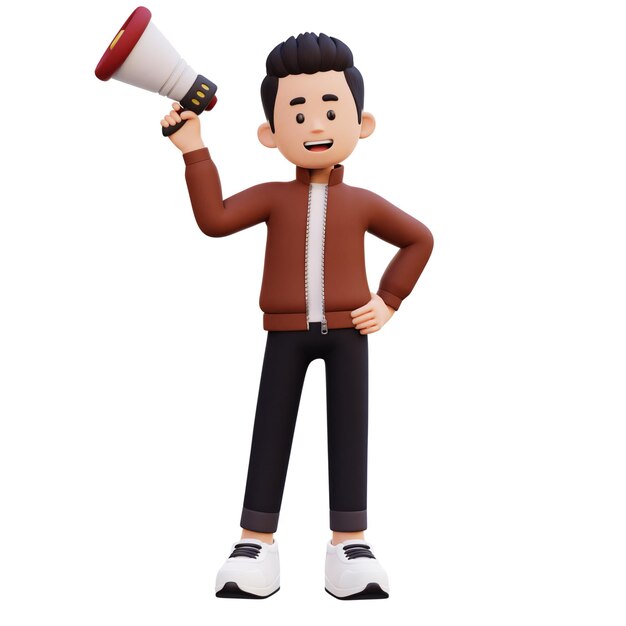 3d male character talking on white background