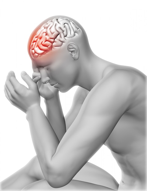 3D male figure holding head