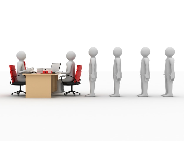 3d man, business meeting, job interview . 3D rendered illustration
