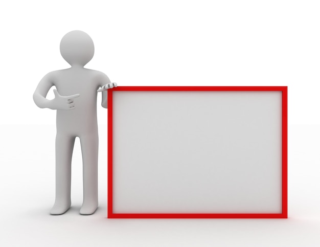 3d man holding blank board