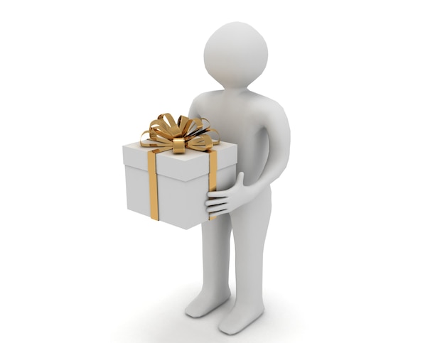 3d man holding gift box isolated over white background