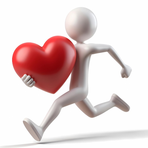 3d man holding heart and run