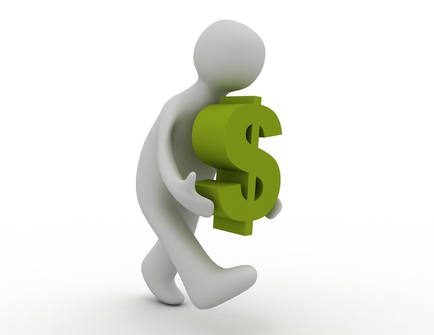 3d man icon running with a dollar sign . 3d rendered illustration