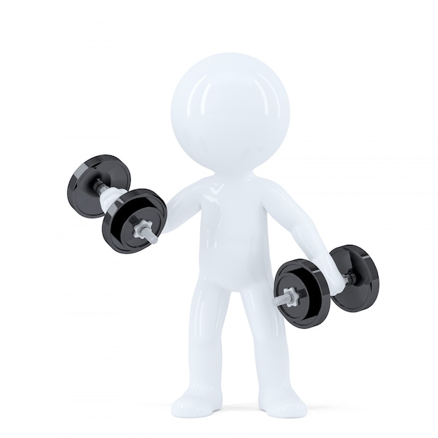 3d man lifting dumbbells. Isolated. Contains clipping path