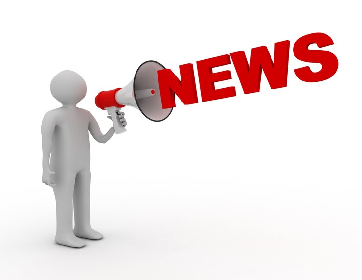 Foto 3d-man met megafoon en woord inews