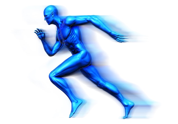 Photo 3d, man muscle, skin shade anatomy man running side view