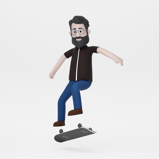 3D человек профессионально играет на скейтборде