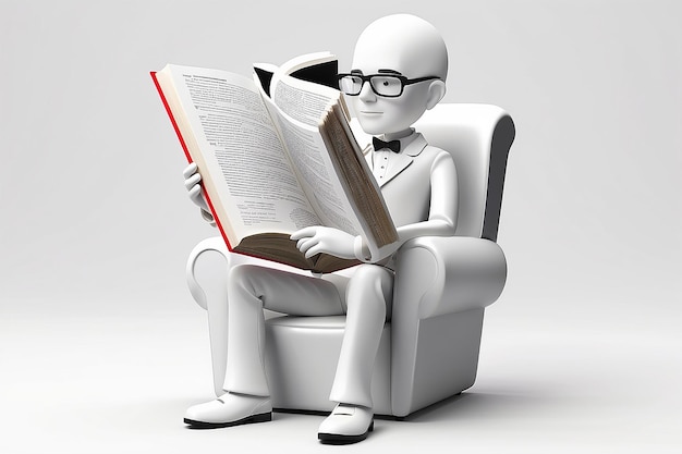 3d man reading a book on white background