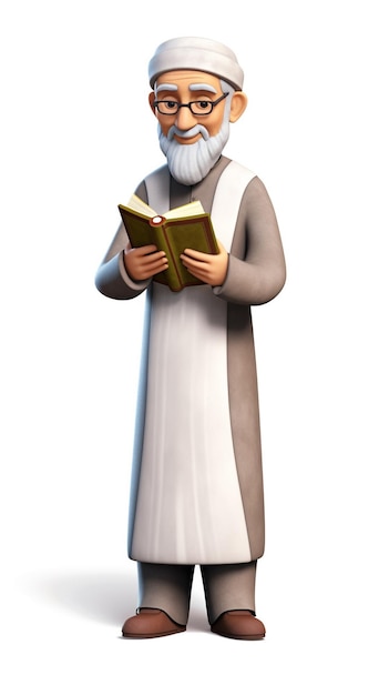 Photo a 3d man in a robe reading a book