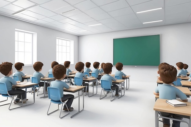 3D-man studenten in de klas op een witte achtergrond