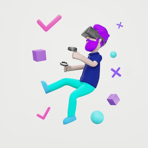 3D Man Wearing Virtual Reality Headset Metaverse