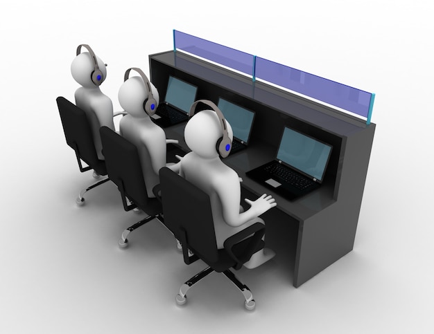 3D man with headset in office. 3d rendered illustration