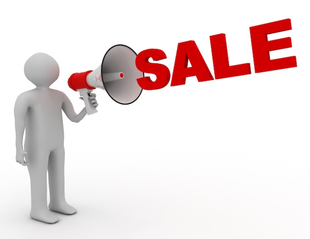 3D man with megaphone and word sale