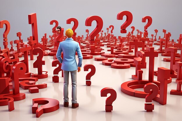 3d man with red question mark Choosing a way 3d illustration