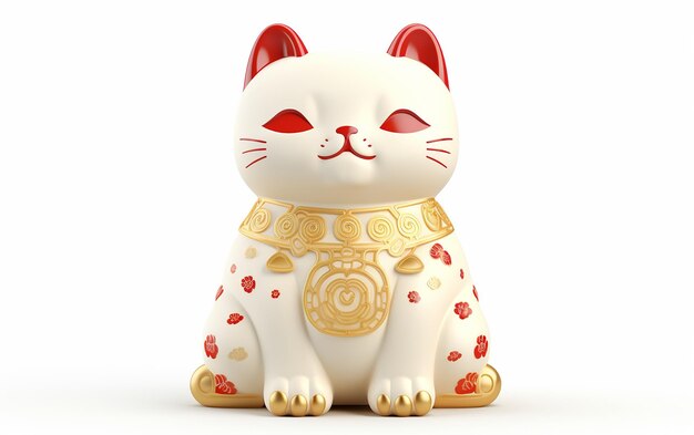 Photo 3d maneki neko ceramic japanese lucky cat isolated generative by ai