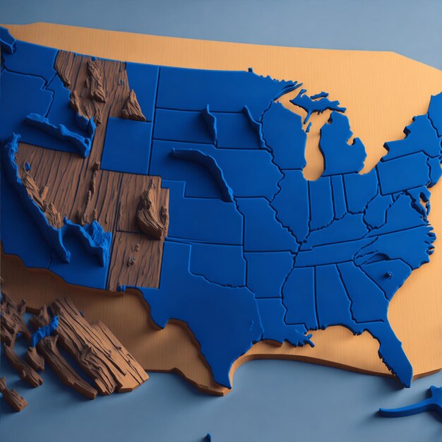 Photo 3d map of america illustration blue background