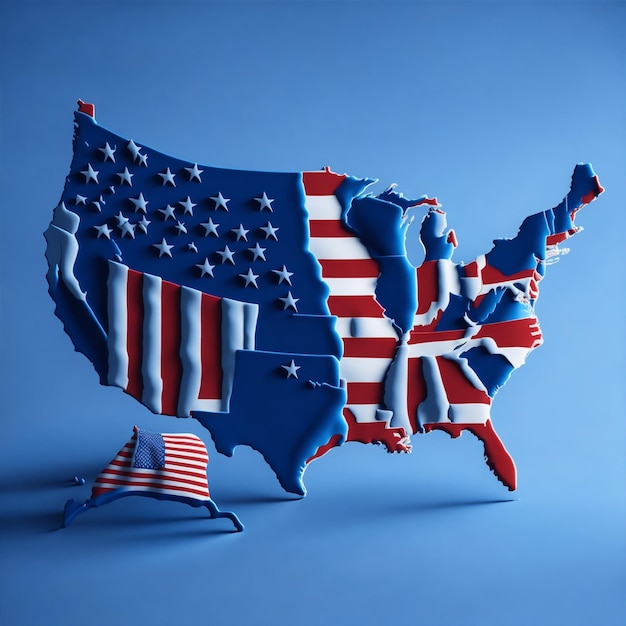 미국 3D 지도 일러스트레이션 파란색 배경