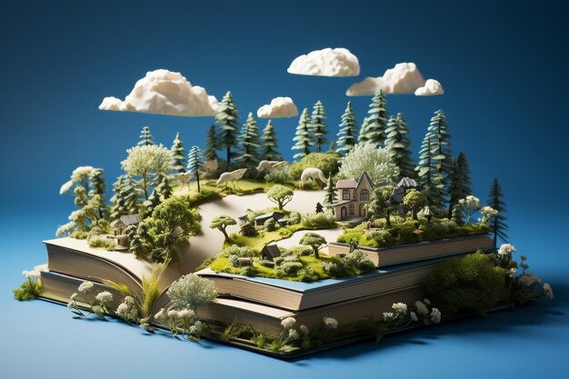 3d map on book with a flat blue background