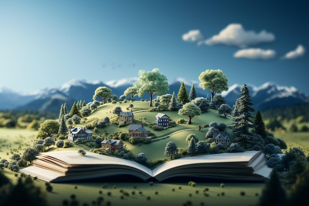 3d map on book with a flat blue background