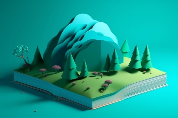 3d map on book with a flat blue background