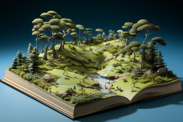 3d map on book with a flat blue background