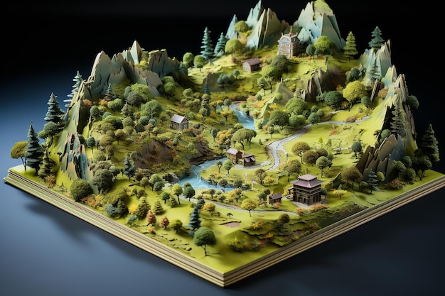 3d map on book with a flat blue background