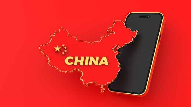 Photo 3d map of china with smartphone