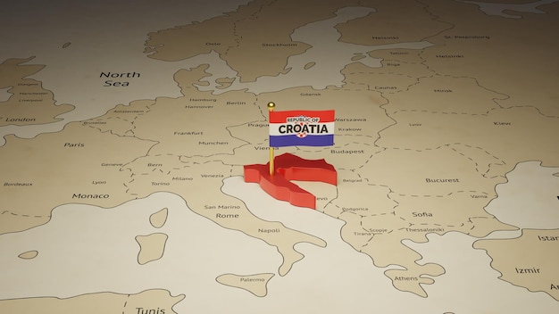 3D map and flag of Croatia