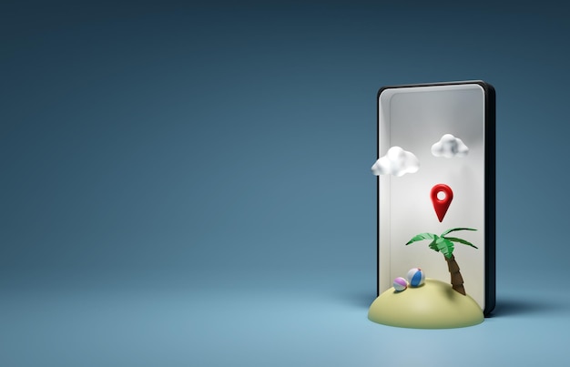 3D Map Location and Island and smartphone Travel Summer 3D concept 3D Render Illustrations