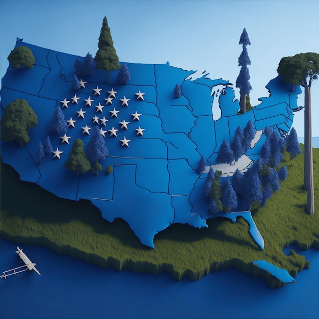 写真 アメリカの3d地図 イラスト 青い背景