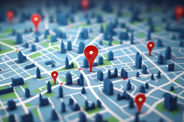 Фото Местоположение путешествия на 3d-карте местонахождение на карте и местонахождение местонаходство на 3д-карте значение местонахождения карты и местонахождения пин или навигационный значок значок на фоне с поиском, сгенерированным искусственным интеллектом